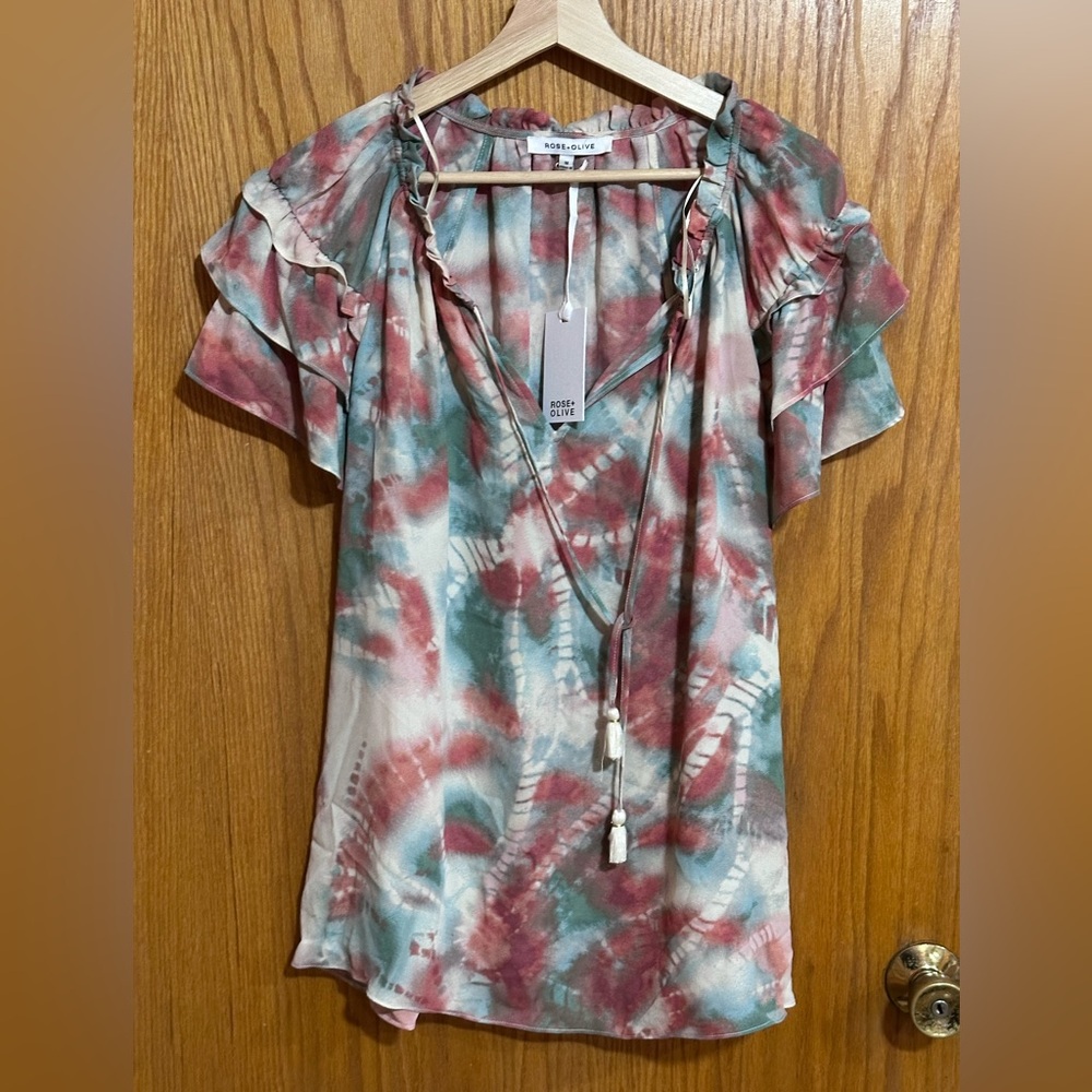 Rose & Olive NWT‎ sz 1X Pink and Green Tie-Dye Blouse
